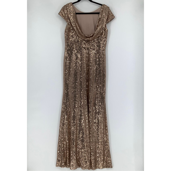 NEW Dessy Collection Size 12 Elle Sequin Cowl Back Cinnamon Dress $292 msrp J2-6 - Picture 4 of 10